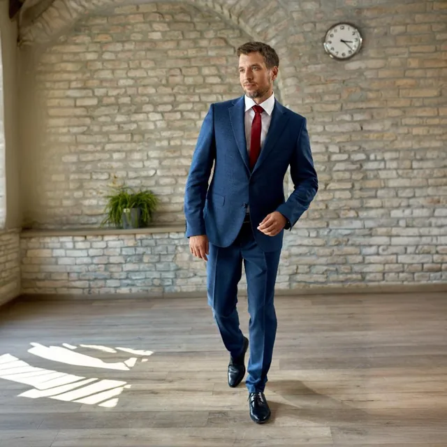 Traje azul en interior